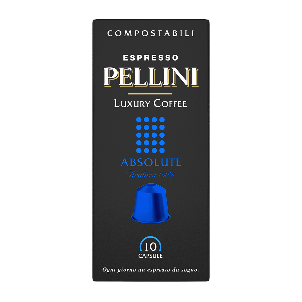 Compatible capsules - PELLINI LUXURY ABSOLUTE 100% Arabica coffee in Nespresso® compatible* Self-protected Compostable capsules