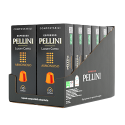 PELLINI LUXURY ARMONIOSO Coffee in Nespresso<sup>®</sup> compatible<sup>*</sup> Self-protected Compostable capsules - 12 Cases containing 10 Caspsules, in Total 120 Capsules 600 g