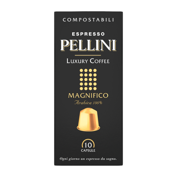 Compatible capsules - PELLINI LUXURY MAGNIFICO 100% Arabica coffee in Nespresso® compatible* Self-protected Compostable capsules