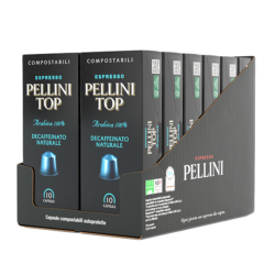 Café PELLINI DECAFFEINATO NATURALE, café 100 % Arabica en capsule compostables autoprotégées, compatibles avec les machines Nespresso<sup>®*</sup> - 12 étuis contenant 10 capsules, au total 120 capsules 600 g