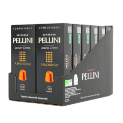 PELLINI LUXURY ARMONIOSO, café en capsules compostables autoprotégées compatibles avec les machines Nespresso<sup>®*</sup> - 12 étuis contenant 10 capsules, au total 120 capsules 600 g