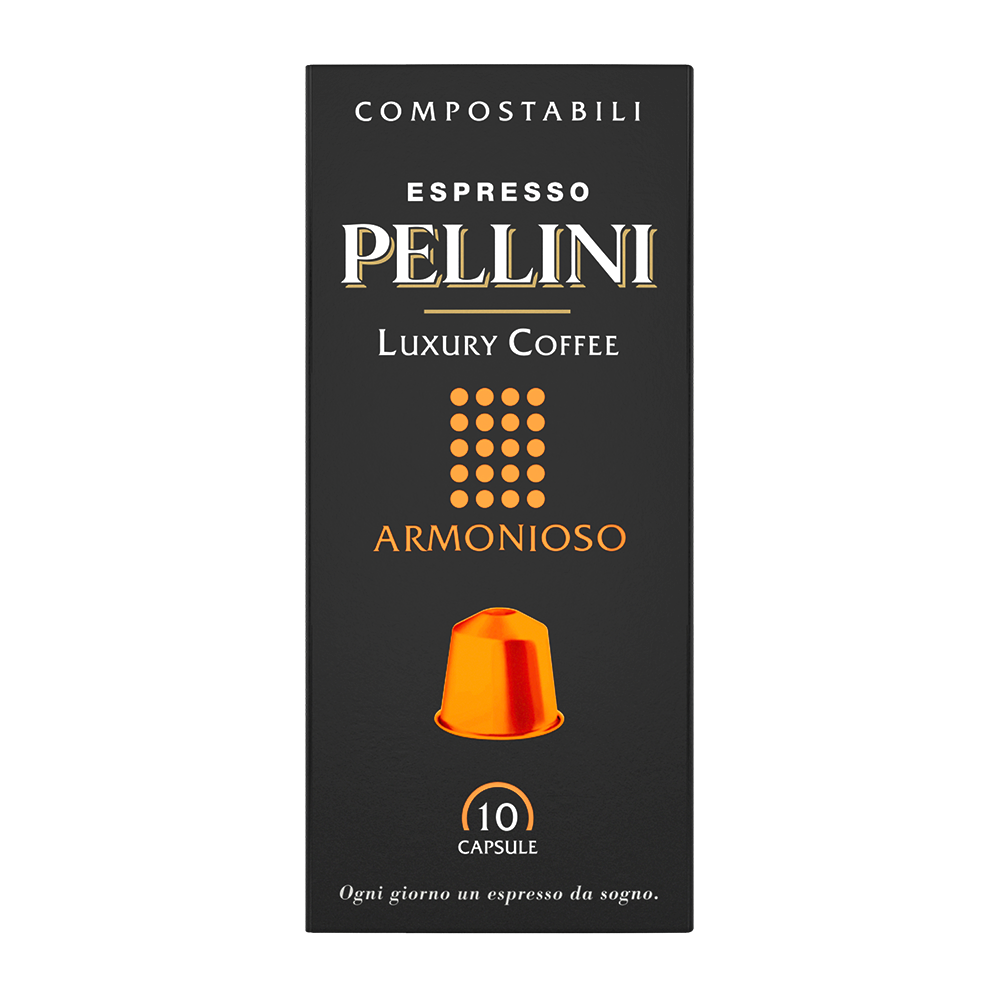 Capsules compatibles Nespresso - PELLINI LUXURY ARMONIOSO, café en capsules compostables autoprotégées compatibles avec les machines Nespresso®*