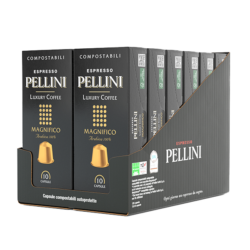 PELLINI LUXURY MAGNIFICO, café 100 % Arabica en capsules compostables autoprotégées compatibles avec les machines Nespresso<sup>®*</sup> - 12 étuis contenant 10 capsules, au total 120 capsules 600 g