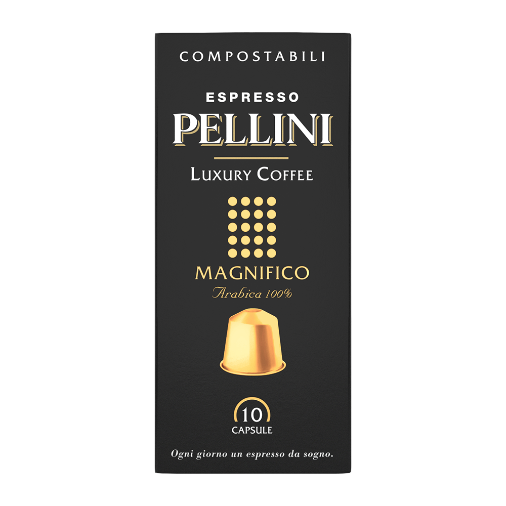 Capsules compatibles Nespresso - PELLINI LUXURY MAGNIFICO, café 100 % Arabica en capsules compostables autoprotégées compatibles avec les machines Nespresso®*