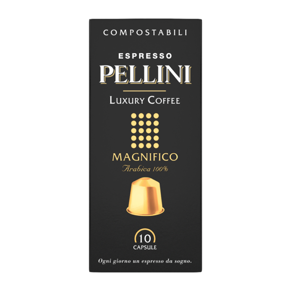 Capsules compatibles Nespresso - PELLINI LUXURY MAGNIFICO, café 100 % Arabica en capsules compostables autoprotégées compatibles avec les machines Nespresso®*