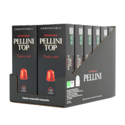 PELLINI TOP, café 100 % Arabica en capsules compostables autoprotégées, compatibles avec les machines Nespresso<sup>®</sup> - 12 étuis contenant 10 capsules, au total 120 capsules 600 g