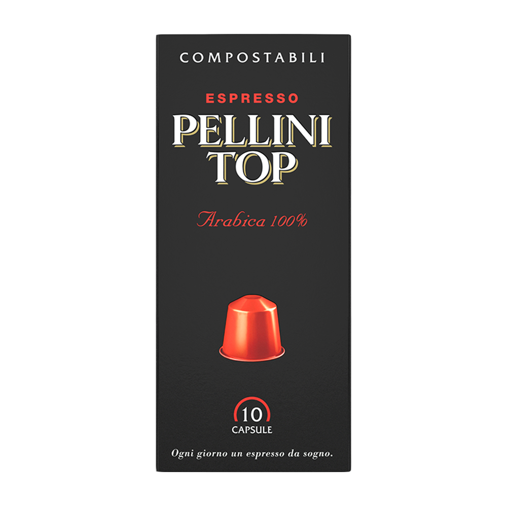 Capsules compatibles Nespresso - PELLINI TOP, café 100 % Arabica en capsules compostables autoprotégées, compatibles avec les machines Nespresso®