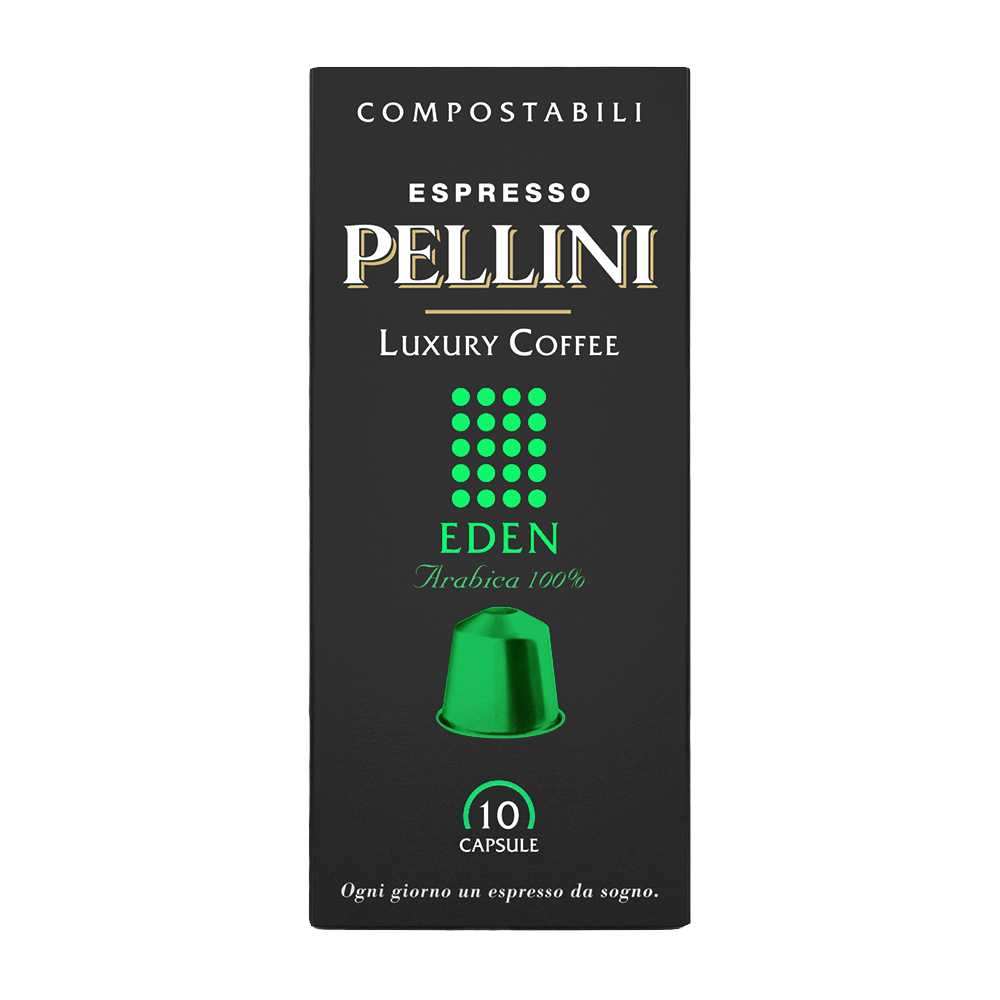 Nespresso kompatible Kapseln - PELLINI LUXURY EDEN 100 % Arabica-Kaffee in kompostierbaren, selbstschützenden, Nespresso®*-kompatiblen Kapseln