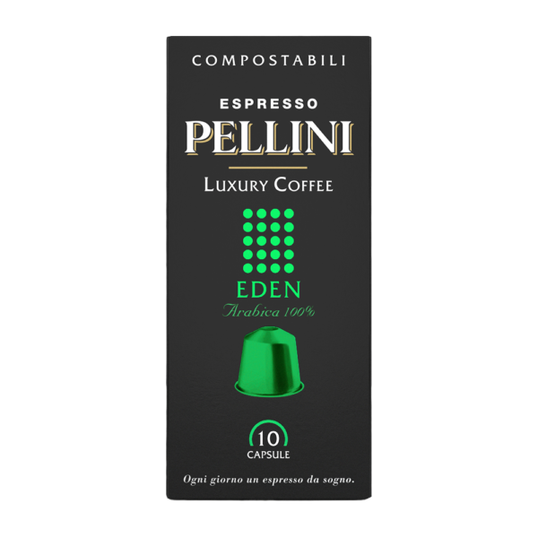 Nespresso kompatible Kapseln - PELLINI LUXURY EDEN 100 % Arabica-Kaffee in kompostierbaren, selbstschützenden, Nespresso®*-kompatiblen Kapseln