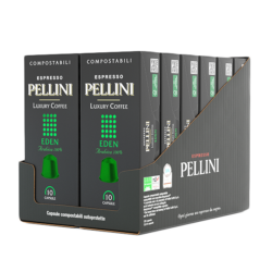 PELLINI LUXURY EDEN 100% Arabica coffee in Nespresso<sup>®</sup> compatible<sup>*</sup> Self-protected Compostable capsules - 12 Cases containing 10 Caspsules, in Total 120 Capsules 600 g