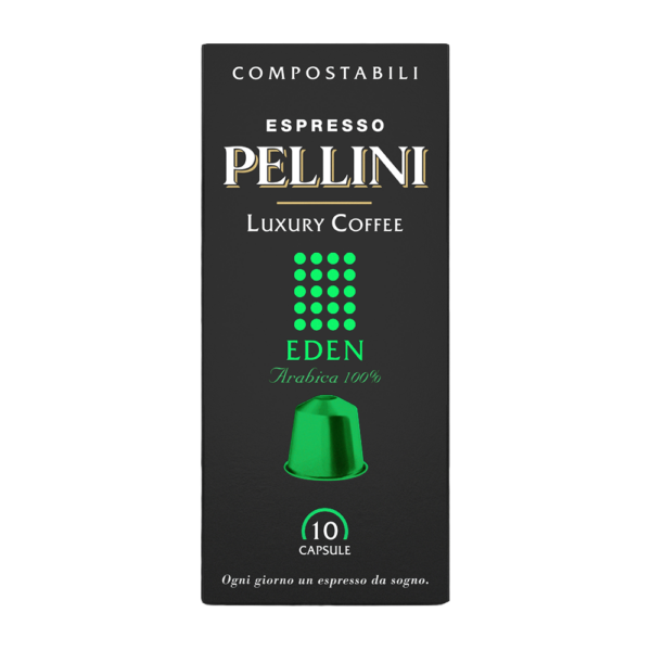 Compatible capsules - PELLINI LUXURY EDEN 100% Arabica coffee in Nespresso® compatible* Self-protected Compostable capsules