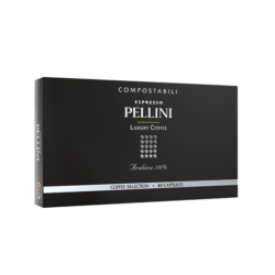 PELLINI LUXURY GIFT BOX 100% Arabica coffee in Nespresso<sup>®</sup> compatible<sup>*</sup> Self-protected Compostable capsules - Giftbox of 40 Capsules (4 cases containing 10 capsules) 200 g