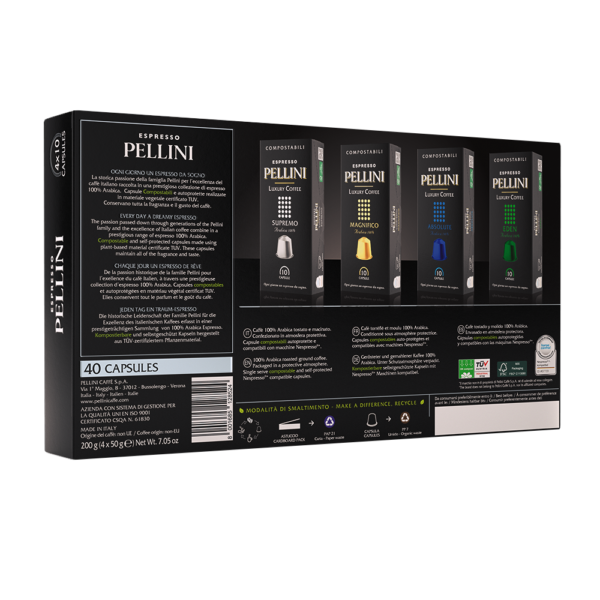 Compatible capsules - PELLINI LUXURY GIFT BOX 100% Arabica coffee in Nespresso<sup>®</sup> compatible<sup>*</sup> Self-protected Compostable capsules - 3